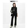NEXY.CO/NEXY 2025 new autumn style temperament stand-up collar slim carved printed two-wear pullover long-sleeved top for women black L