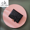 Casa-kupsCK genuine leather wallet women's short European and American 2025 new crocodile pattern cowhide embossed buckle coin purse three-fold card holder black