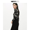 NEXY.CO/NEXY 2025 new autumn style temperament stand-up collar slim carved printed two-wear pullover long-sleeved top for women black L