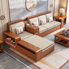 Jiasenmuyu walnut solid wood sofa combination modern Chinese style living room for winter and summer use small apartment high box storage furniture four seats + imperial concubine + coffee table + TV cabinet basic version cotton and linen cover + sponge