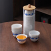 Fantasy rice husk blue and white porcelain disposable kung fu tea cup thickened anti-scalding national style tea small cup tea set hospitality items 100 pieces blue and white free cup holder