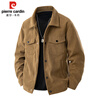 Pierre Cardin work jacket men's autumn and winter trendy casual lapel thickened corduroy jacket men's clothing beige XL