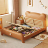 Cream style bear leather bed small apartment second bedroom single bed 1.5 meters children's bed boy girl princess bed new style bed + 20cm spring brown cushion free installation 1200mm*2000mm frame structure