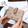 Casa-kupsCK Korean style small fresh leaf print short women's wallet hand strap niche design multi-card slot student coin purse pink