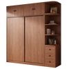 Huixun Free Installation Wardrobe Bedroom Wooden Furniture Sliding Door Walnut Color Home Storage Wardrobe Cabinet 160*200*50 Main Cabinet + Top Cabinet