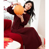 Shangjing elegant retro red knitted skirt suit autumn red atmosphere Christmas round neck knitted cardigan skirt suit