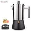 Easyworkz Moka Pot Italian Household 304 Stainless Steel Hand-brewed Coffee Pot Set Induction Stove Heated Espresso Coffee Maker Half Black Model 500ml (Filter Paper Comes with Electric Stove)
