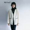 MO&Co. Black and white contrasting V-neck loose mid-length wool coat French women's style