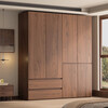 Shuangye solid wood wardrobe manufacturer direct sales walnut color modern simple bedroom home Nordic multi-layer board segment 2025 new 5-door solid wood multi-layer board wardrobe long 1.8*2.0 meters