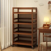 Solid wood bookshelf floor-standing storage rack movable trolley book storage rack household simple multi-layer bookcase solid wood three-layer 60*30*82cm walnut color