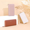 Casa-kups long women's hand wallet card bag zipper wallet new white simple fashion solid color multi-card slot versatile pink dark pink