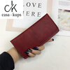 Casa-kups genuine leather wallet women's long 2025 new Japanese and Korean simple ultra-thin wallet fashion retro solid color buckle long card holder dark green ready for delivery in seconds