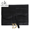 Casa-kupsCK genuine leather wallet women's short European and American 2025 new crocodile pattern cowhide embossed buckle coin purse three-fold card holder black