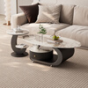 House style light luxury high-end living room household 2025 new movable slate small coffee table combination small apartment sofa side table black frame black cabinet + snow mountain white slate (combination) 100*55*45