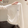 Woodpecker Right Shoulder Long Sleeve T-Shirt Women's Round Neck Bow Embroidery Autumn New Pleated Waist Bottoming Top White M