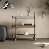Light luxury Italian saddle leather trolley coffee table movable living room sofa side storage rack with wheels three-layer storage-wear-resistant leather-designer trolley