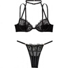 Victoria's Secret Victoria's Secret Embroidered Rose Patent Leather Soft Ultra-Thin Halter Neck Bra Underwear Set Women's Black Accessories Suit (Black) S 32C+ (70C+S) Suit (Black)