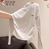 Woodpecker Right Shoulder Long Sleeve T-Shirt Women's Round Neck Bow Embroidery Autumn New Pleated Waist Bottoming Top White M
