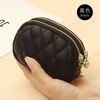 Good and cute 2024 new double-layer zipper bag genuine card bag mini small wallet key bag coin bag clutch bag coin purse black small card bag ordinary style-no protection function