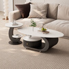 House style light luxury high-end living room household 2025 new movable slate small coffee table combination small apartment sofa side table black frame black cabinet + snow mountain white slate (combination) 100*55*45