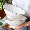 Simple and fashionable soup bowl household large bowl Japanese style large 8-inch vertical pattern bucket hat anti-scalding ceramic tableware instant noodle bowl pure white and black line 8-inch vertical pattern bucket hat bowl 4 pack