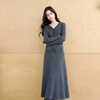 Sancai 2025 new autumn knitted suit raw edge V-neck sweater skirt two-piece set S