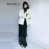 MO&Co. Black and white contrasting V-neck loose mid-length wool coat French women's style