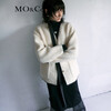 MO&Co. Black and white contrasting V-neck loose mid-length wool coat French women's style