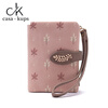Casa-kupsCK Korean style small fresh leaf print short women's wallet hand strap niche design multi-card slot student coin purse pink