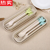 MZXM Japan imported quality rice husk wheat straw children's portable tableware anti-fall three-piece set cute fork spoon chopsticks blue