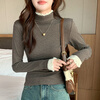 Langsha patchwork lace half turtleneck bottoming shirt for women in autumn and winter 2025 new brushed slim fit warm top