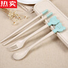 MZXM Japan imported quality rice husk wheat straw children's portable tableware anti-fall three-piece set cute fork spoon chopsticks blue