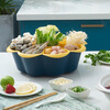 Zhizhou hot pot plate hot pot side dish plate household divided rotating hot pot ingredient plate side dish drain basket multi-functional food preparation 9-grid rotating hot pot platter blue and yellow
