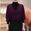 New autumn and winter women's high-neck double-sided German velvet long-sleeved bottoming shirt can be worn outside to cover the belly in a fashionable style. New autumn and winter style. Purple M. Recommended 80-100 pounds.