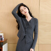 Sancai 2025 new autumn knitted suit raw edge V-neck sweater skirt two-piece set S