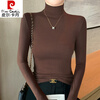 Pierre Cardin coffee color turtleneck bottoming shirt for women spring, autumn and winter 2025 new style with slim long-sleeved knitted top T-shirt, brown S, suitable for under 90 pounds