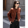 De Mana embraces long-termism, autumn minimalist style suede small stand-up collar fake pockets loose temperament women's jacket