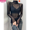 Modal turtleneck bottoming shirt for women with lace transparent high-end mesh top and lightweight stacked collar t-shirt apricot S 80-100 catties