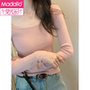 Modal pink square neck knitted bottoming shirt for women in autumn and winter 2024 new coat with slim and stylish low-neck long-sleeved top, black S