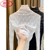 LangSha fungus high collar white thin lace shirt for women 2025 new mesh bottoming shirt for women with long-sleeved gauze inner cream apricot XL
