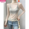 Modal turtleneck bottoming shirt for women with lace transparent high-end mesh top and lightweight stacked collar t-shirt apricot S 80-100 catties