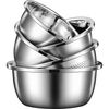 椂插捌304 stainless steel basin, vegetable basin, household kitchen drain basket, soup basin and flour and egg drain basin, rice washing and fruit basin 304 two-piece set 24