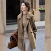 Bailuyu temperament 100% wool coat 25 new winter suit collar simple mid-length double-sided woolen coat for women khaki green L