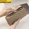 Ye Yu 2025 new long women's wallet, simple and fashionable hand wallet, trendy style, brown double zipper (free wrist strap)