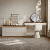 Muying dressing table and cupboard integrated bedroom high-end modern simple bedside retractable storage cabinet master bedroom solid wood dressing table Muyan dressing table milk white 1.2 meters dressing table combination lock + solid wood multi-layer board
