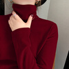 Modal double-sided German velvet turtleneck bottoming shirt for women, autumn and winter new style, thickened velvet, large size outer wear, piles of warm tops, earthy yellow + dark coffee color M, suitable for 80-95 pounds