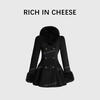 RICH IN CHEESE Shu Hulei, a well-known daughter, fur collar double-breasted quilted woolen coat for women, winter waist slimming fashionable coat, black (fur collar and cuffs are detachable) S (within 100 pounds)
