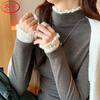 Langsha patchwork lace half turtleneck bottoming shirt for women in autumn and winter 2025 new brushed slim fit warm top