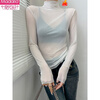 Modal turtleneck bottoming shirt for women with lace transparent high-end mesh top and lightweight stacked collar t-shirt apricot S 80-100 catties