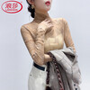 LangSha turtleneck lace bottoming shirt for women, thin autumn and winter new style, style sweater with gauze inside, white hollow mesh top, white, one size fits all